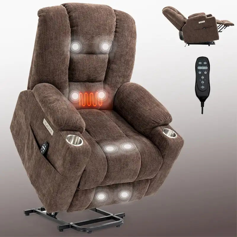 Sillón reclinable Power Lift con masaje y calor, reclinables anchos Lazy Boy extragrandes con USB, puertos tipo C y 2 portavasos de acero