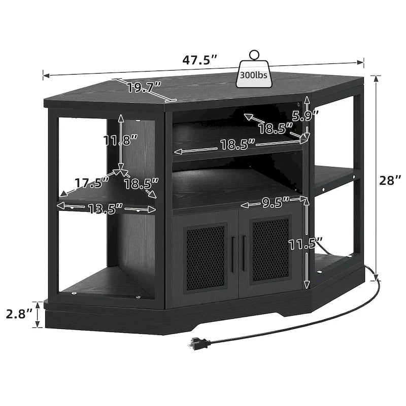 Mueble esquinero para TV estilo rústico, centro de entretenimiento y consola multimedia para televisores de hasta 55 pulgadas con toma de corriente