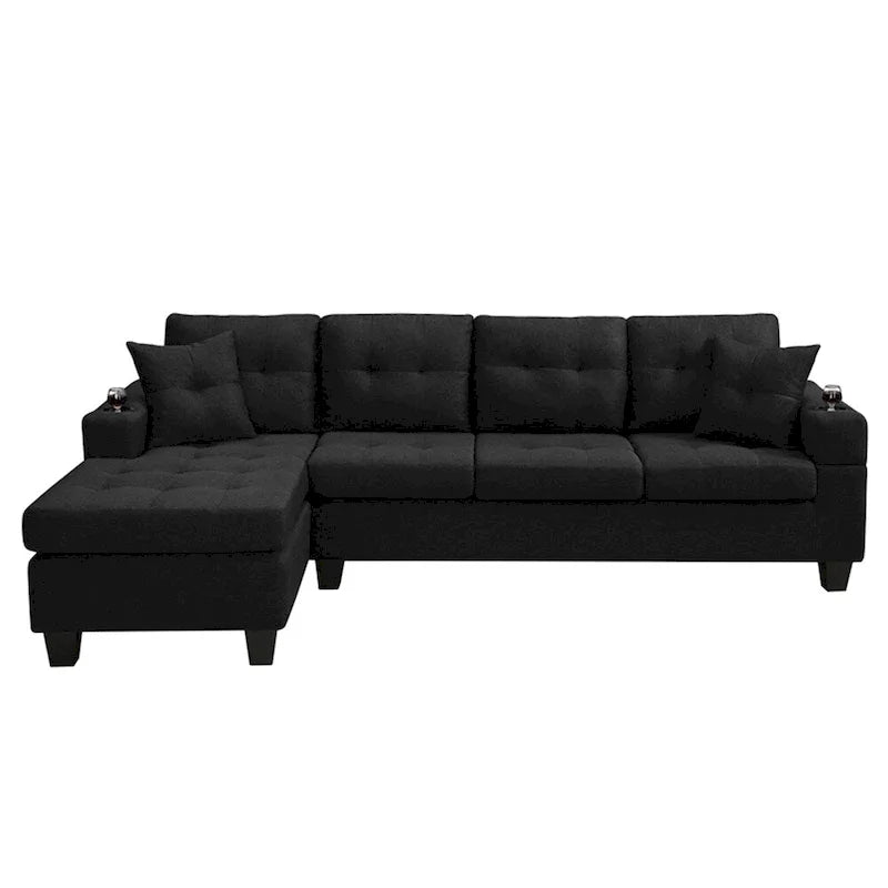 Sofá Seccional para Sala de Estar con Chaise Longue en Forma de L y portavasos