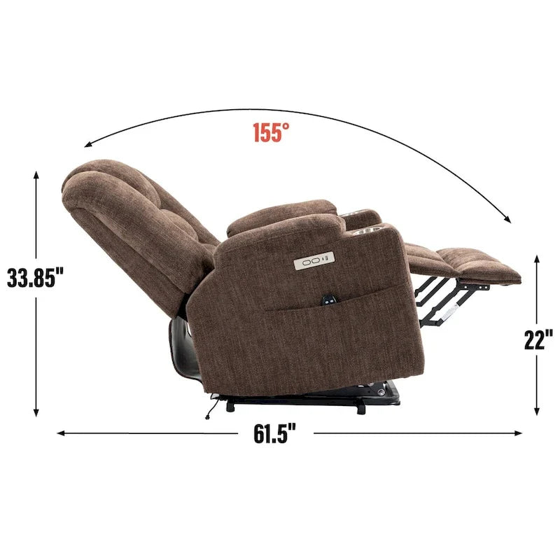 Sillón reclinable Power Lift con masaje y calor, reclinables anchos Lazy Boy extragrandes con USB, puertos tipo C y 2 portavasos de acero