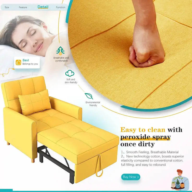 Sofá cama individual 3 en 1 AECOJOY con almohada y respaldo convertible