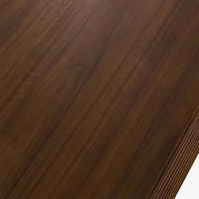 Mueble de TV Minimalista con CajonesMueble de TV de Madera Maciza con Armarios, Puerta Abatible, Chapa de Nogal, Completamente Ensamblado