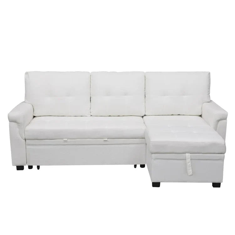 Divano componibile convertibile reversibile con letto estraibile, chaise longue con contenitore nascosto e gambe durevoli