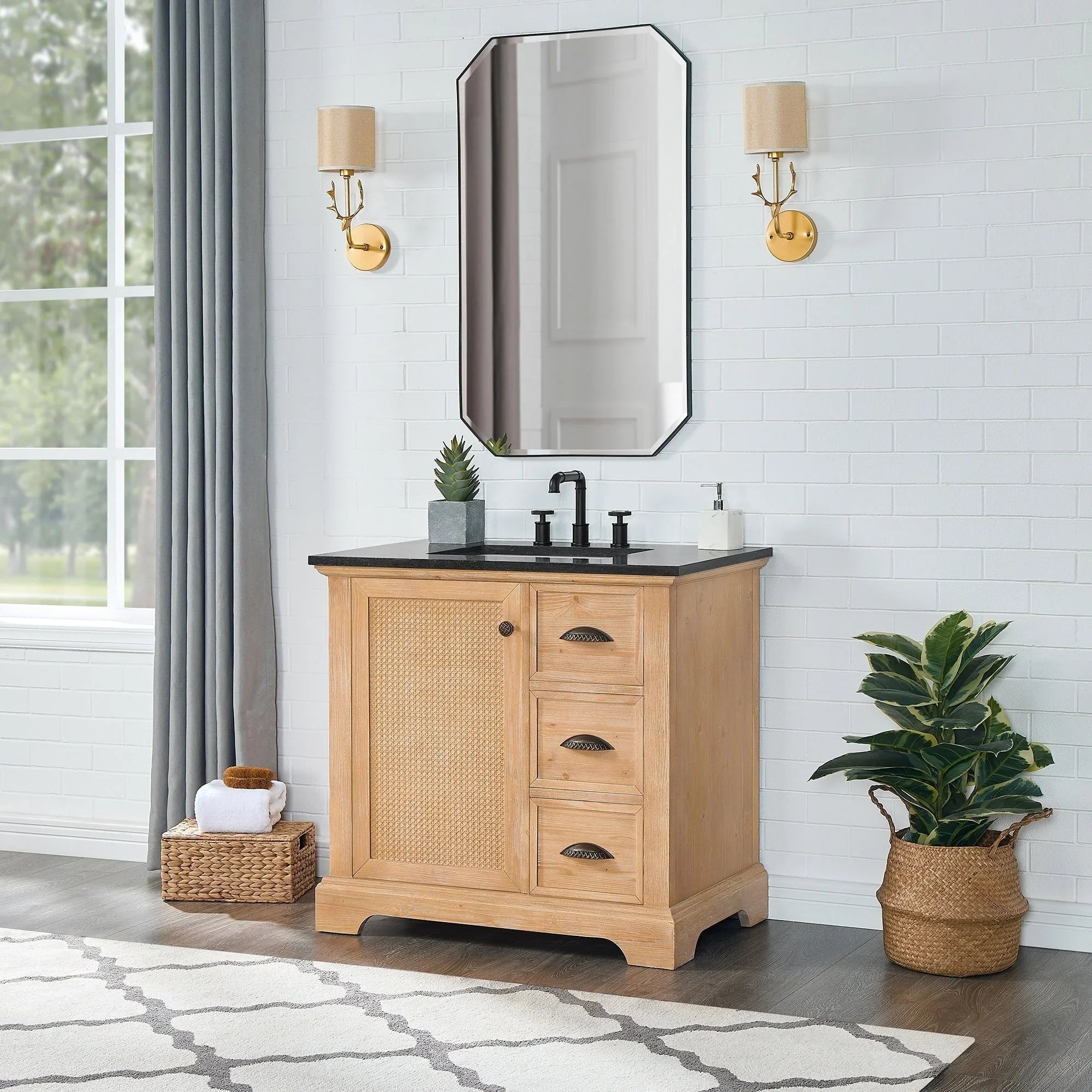 Mueble de baño Hervas con encimera de mármol natural sin espejo