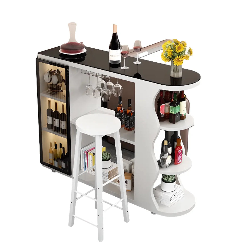 Mesa de bar moderna con tope de piedra de forma libre y almacenamiento para bares en casa