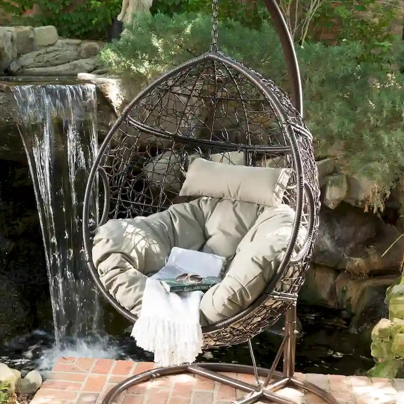 Sillón Colgante de Exterior de Mimbre Impermeable con Cojines, Asiento de Hamaca - Capacidad de 136 kg