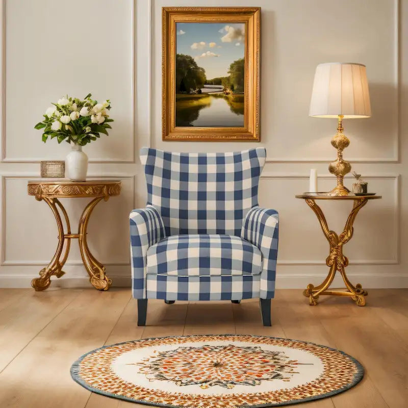 Sillón tapizado de respaldo alto Modern Retro de 30.25 pulgadas con patas de madera para sala de estar