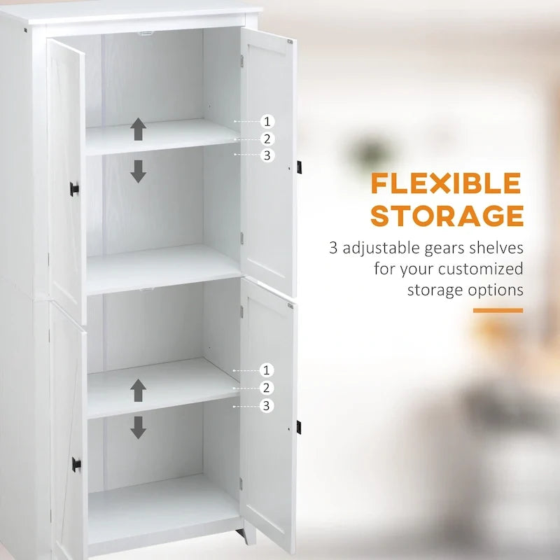 HOMCOM Armario de cocina independiente de 72 pulgadas con 4 puertas, organizador de almacenamiento con 4 niveles y estantes ajustables, blanco