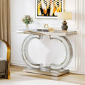 Mesa consola plateada, mesa de recibidor con espejo de 99 cm para la entrada