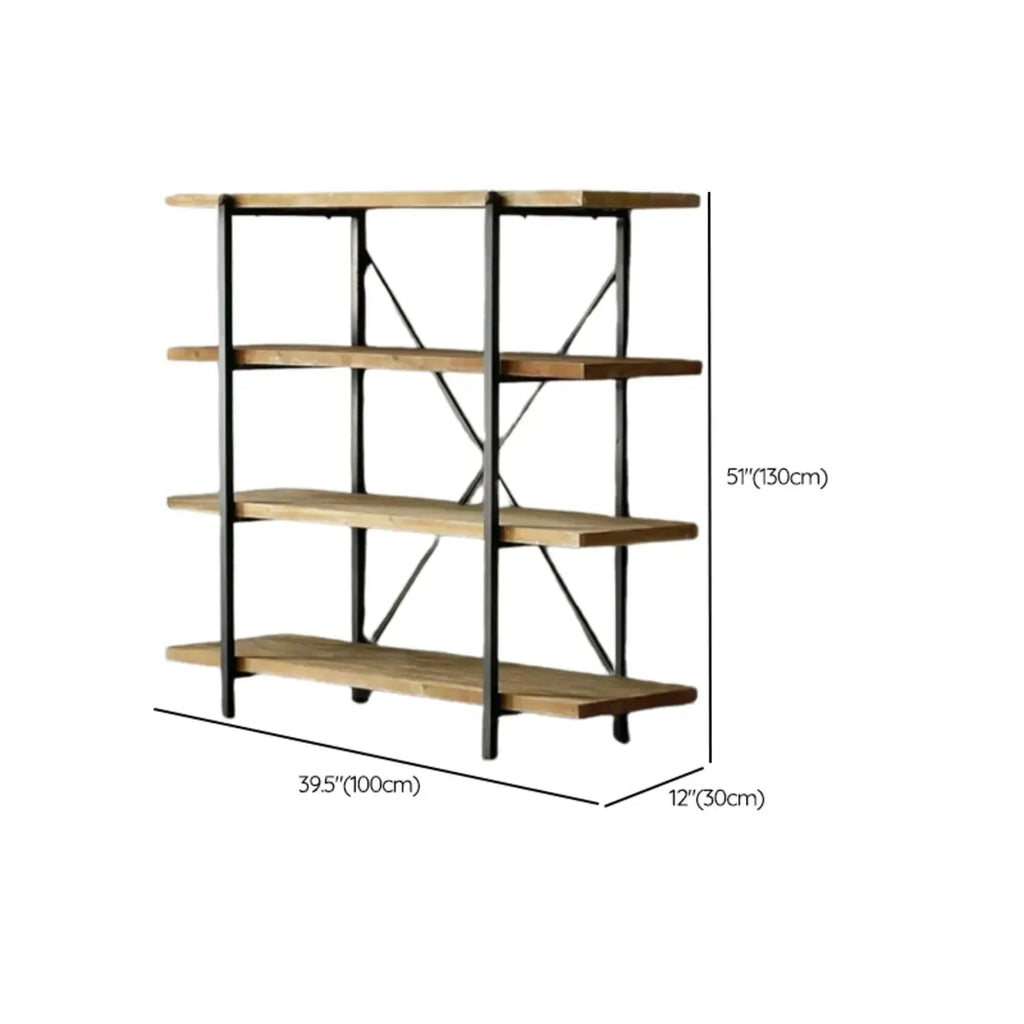 Estantería de pared industrial de madera y metal con 4 estantes
