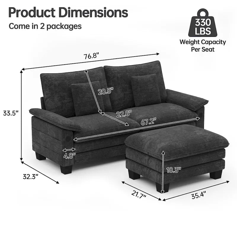 Sofá seccional modular, sofá seccional Cloud cómodo con otomana, sofá cama de asiento profundo para sala de estar