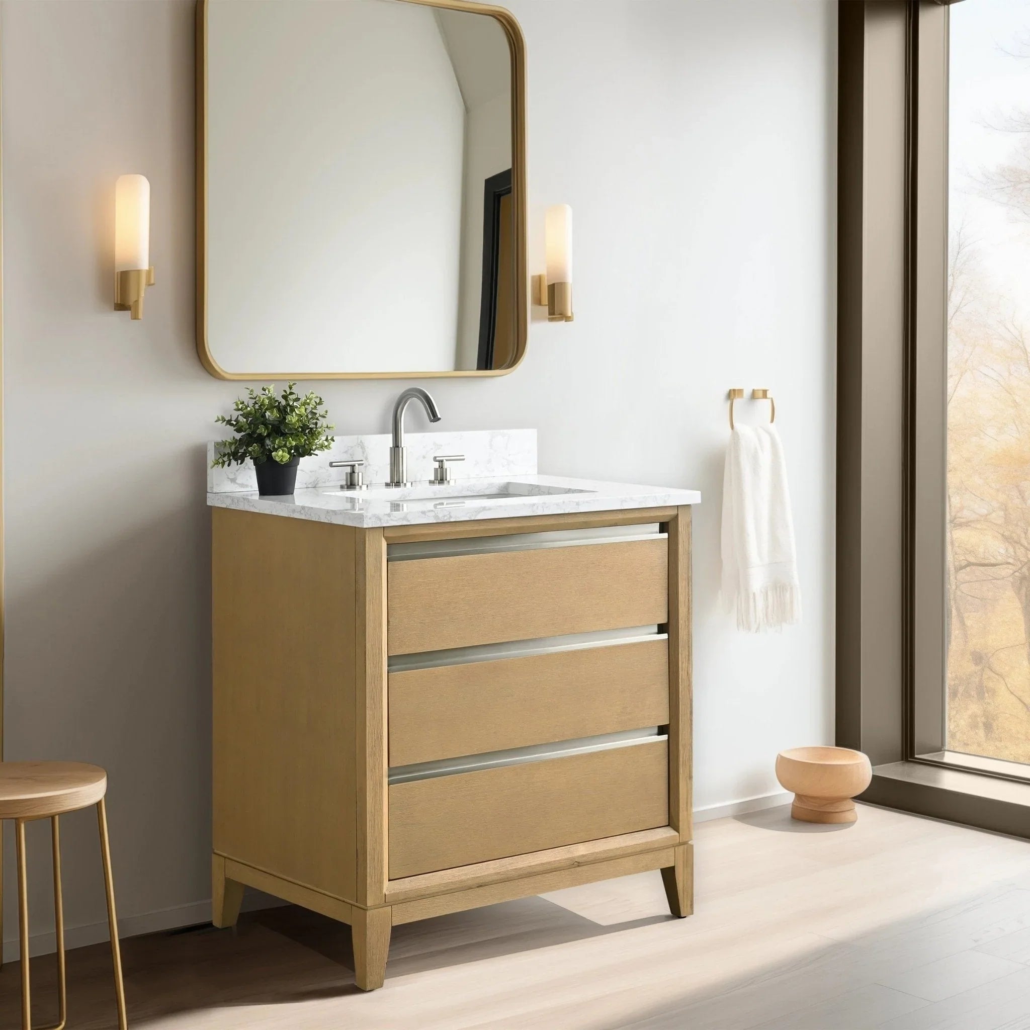 Mueble de baño Vanity Art con lavabo de cerámica y encimera de mármol de ingeniería