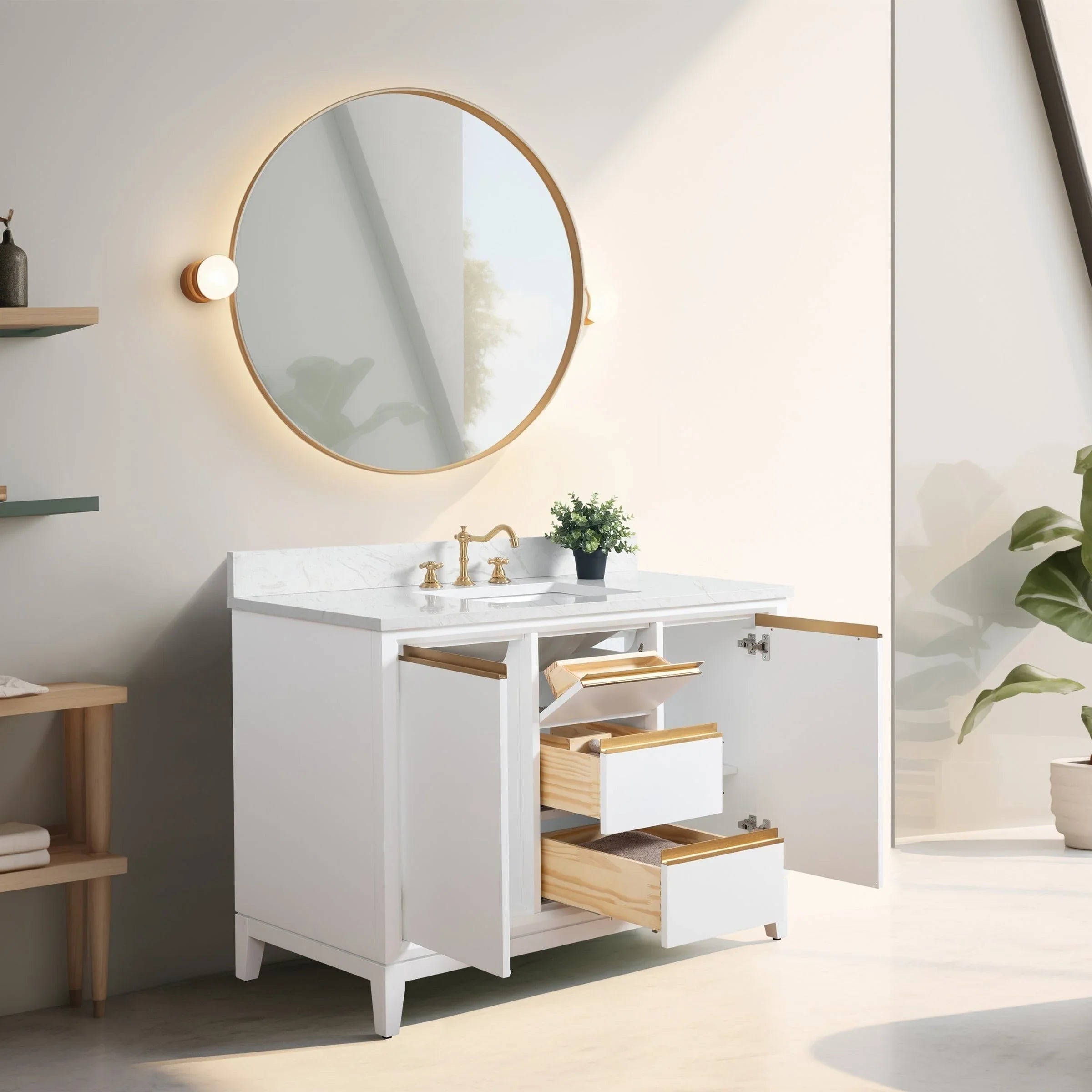 Mueble de baño Vanity Art con lavabo de cerámica y encimera de mármol de ingeniería