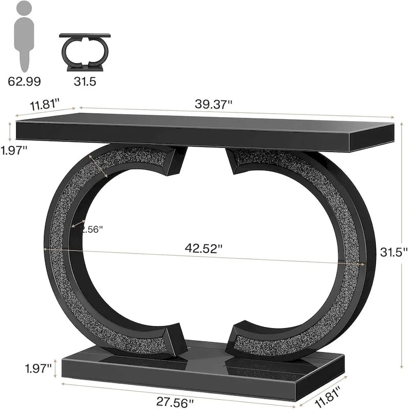 Mesa consola plateada, mesa de recibidor con espejo de 99 cm para la entrada
