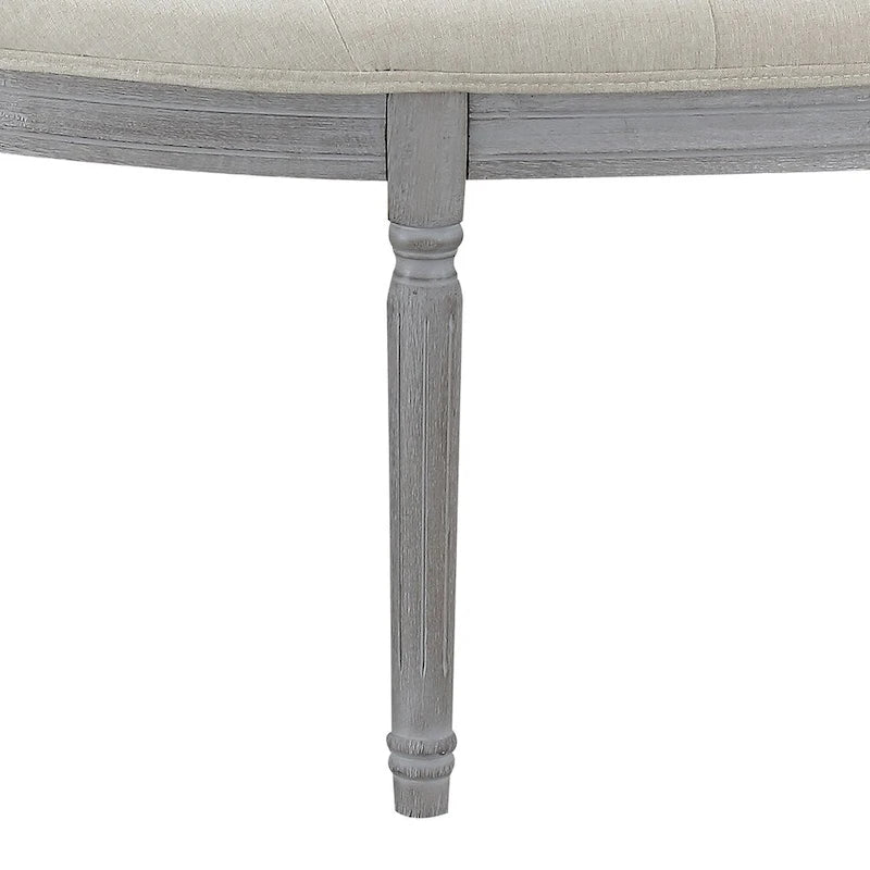 Banco tapizado capitoné beige con patas de madera - 55W x 20H