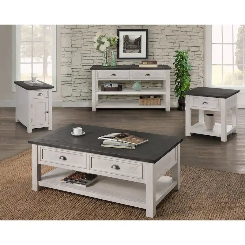 Mesa auxiliar Monterey de madera maciza con tomas de corriente ocultas