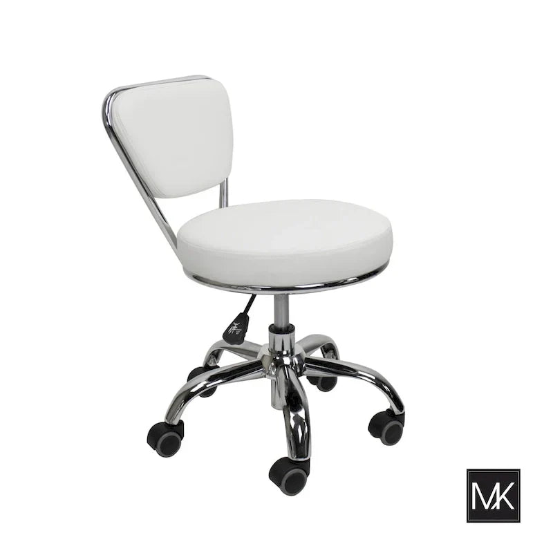 Taburete Dayton bajo ajustable de 13 a 15 con respaldo y ruedas, blanco - N/D