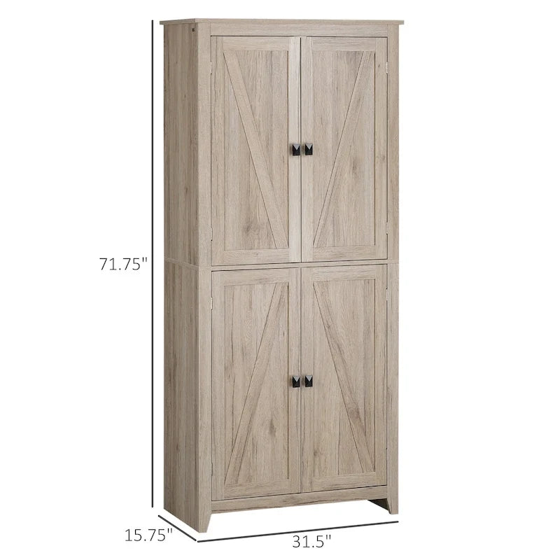 HOMCOM Armario de cocina independiente de 72 pulgadas con 4 puertas, organizador de almacenamiento con 4 niveles y estantes ajustables, blanco