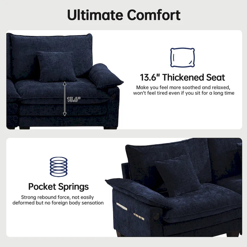 Sofá seccional modular, sofá seccional Cloud cómodo con otomana, sofá cama de asiento profundo para sala de estar