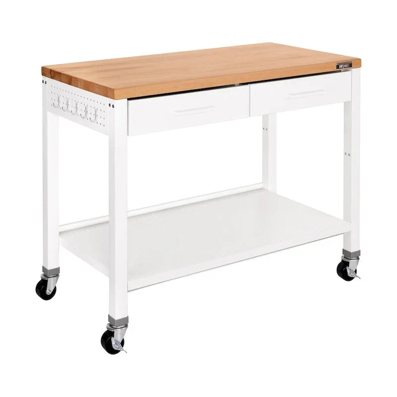 Mesa de trabajo tipo isla con cubierta de madera sólida, 48 ancho x 24 prof. x 36 alt., blanca
