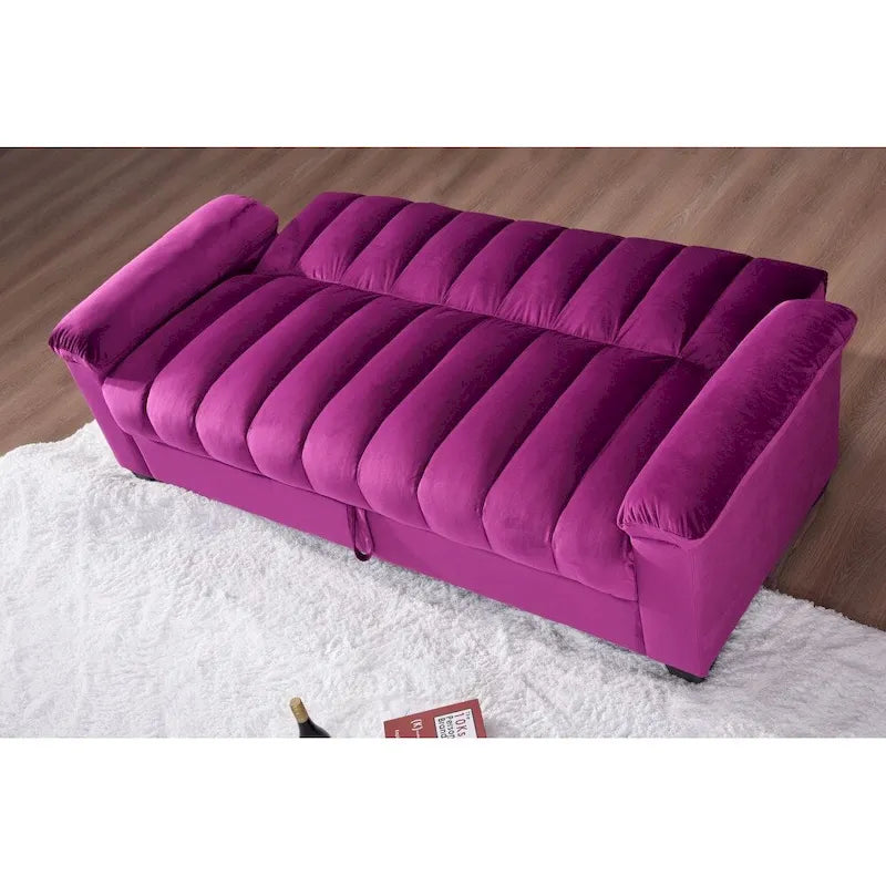 Sofá cama convertible de almacenamiento de terciopelo de 82.7" con 2 almohadas