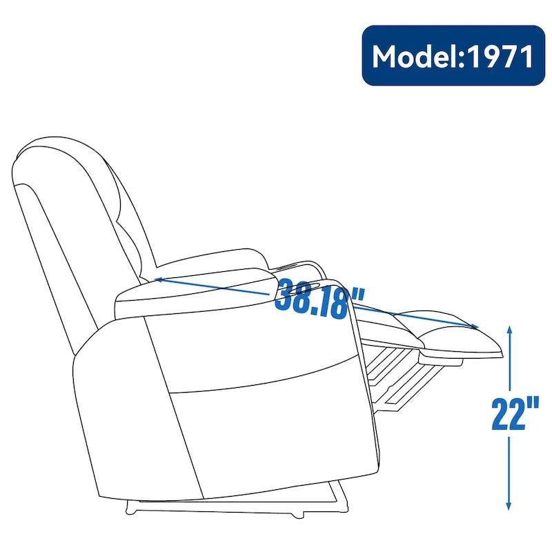 Sillón reclinable Power Lift con masaje y calor, reclinables anchos Lazy Boy extragrandes con USB, puertos tipo C y 2 portavasos de acero
