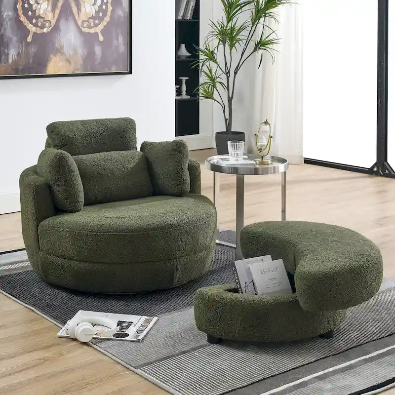 Sillón redondo giratorio grande con otomana de almacenamiento Moon