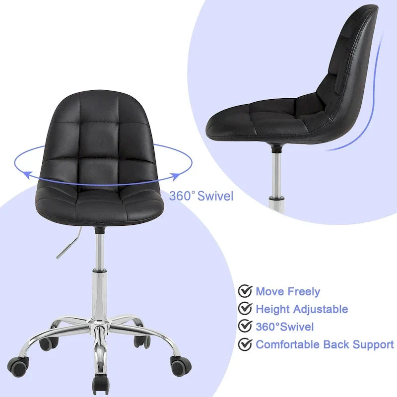 Silla de oficina en casa sin brazos Javlergo, silla de escritorio de computadora con ruedas y altura ajustable