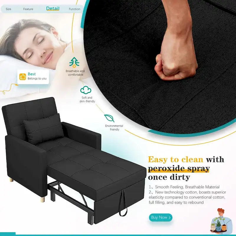 Sofá cama individual 3 en 1 AECOJOY con almohada y respaldo convertible