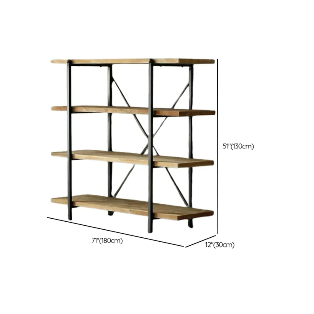 Estantería de pared industrial de madera y metal con 4 estantes