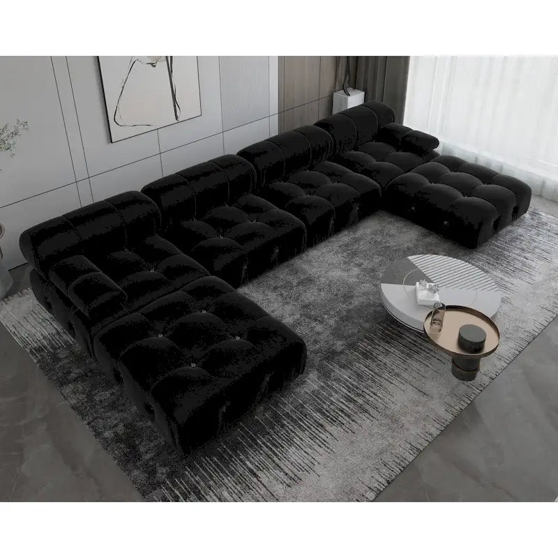 Sofá Seccional Modular Negro Tapizado en Terciopelo