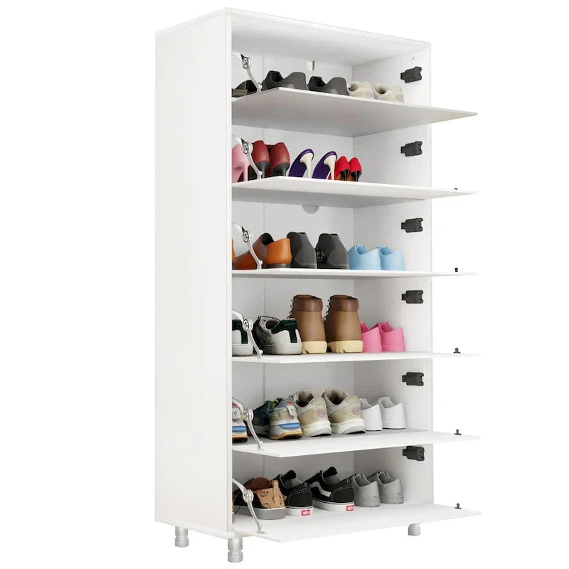 Zapatero con espejo y 6 cajones abatibles, organizador de zapatos con amplio espacio, 4 patas metálicas, puerta abatible de tacto manual