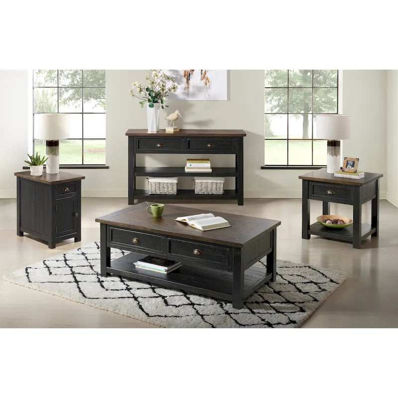 Mesa auxiliar Monterey de madera maciza con tomas de corriente ocultas