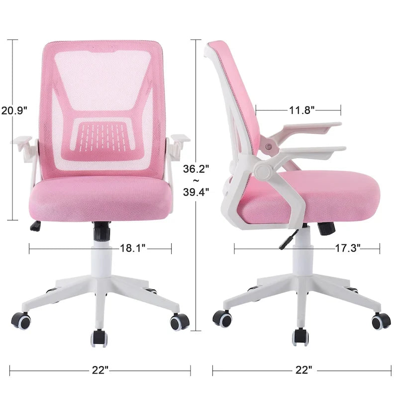 Silla de oficina Javlergo con respaldo medio giratorio y soporte lumbar, silla ergonómica de malla para ordenador con reposabrazos