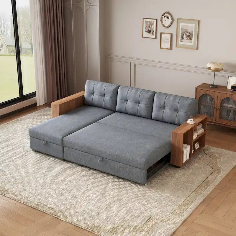 Sofá seccional convertible con cama extraíble y chaise longue con almacenaje oculto