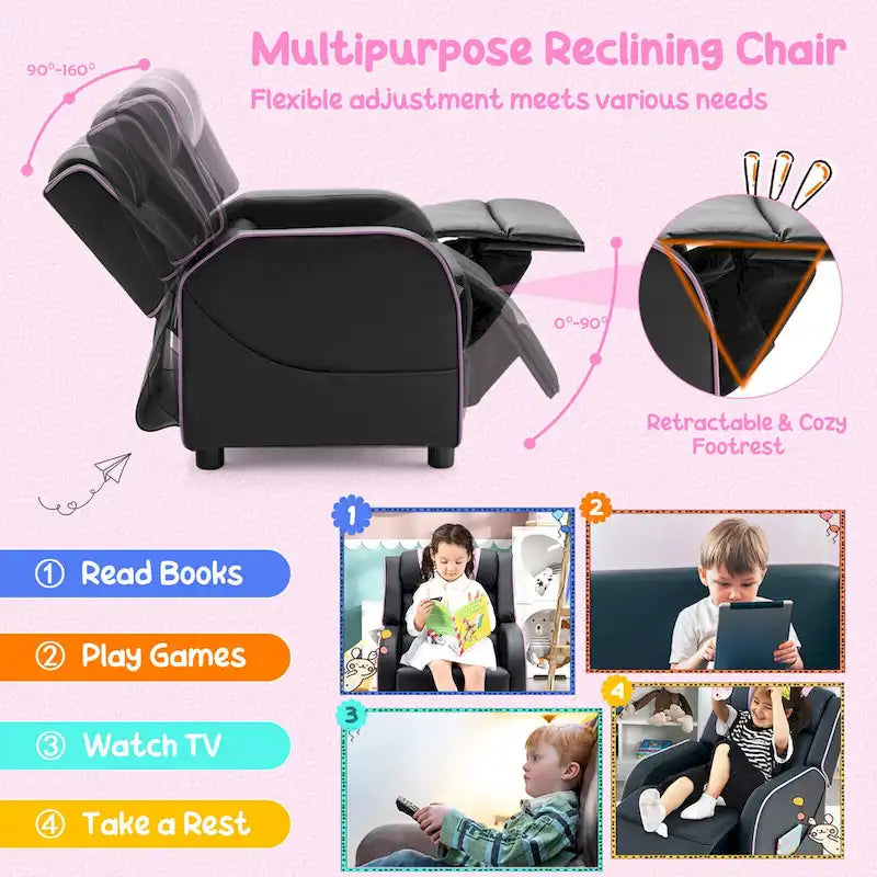Sillón reclinable para niños Gymax, sofá ergonómico de cuero con reposapiés