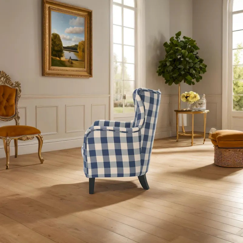 Sillón tapizado de respaldo alto Modern Retro de 30.25 pulgadas con patas de madera para sala de estar