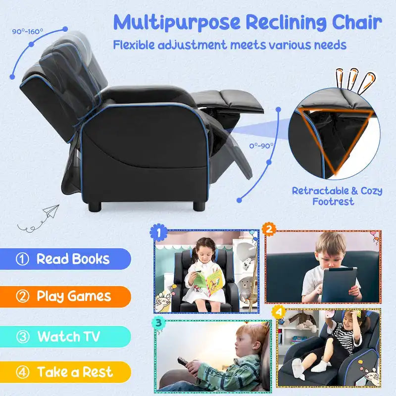 Sillón reclinable para niños Gymax, sofá ergonómico de cuero con reposapiés