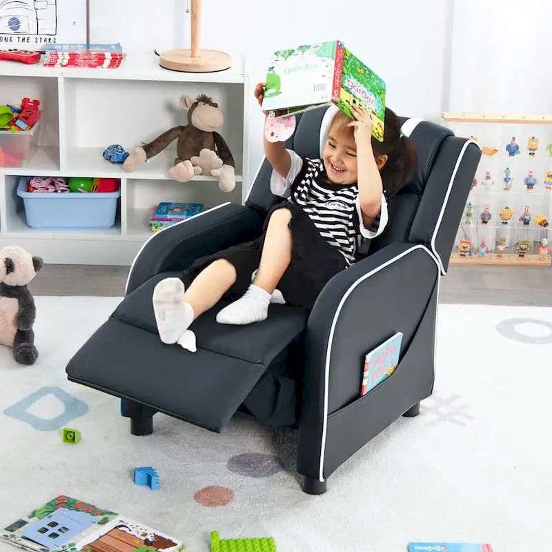 Sillón reclinable para niños Gymax, sofá ergonómico de cuero con reposapiés