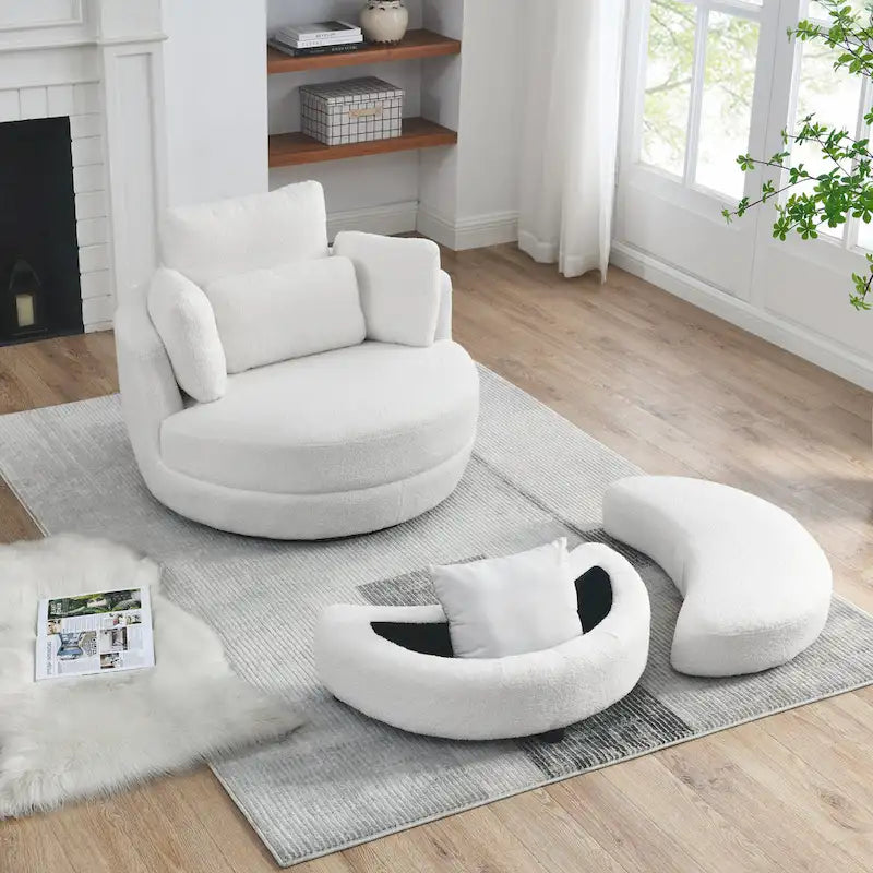 Sillón redondo giratorio grande con otomana de almacenamiento Moon