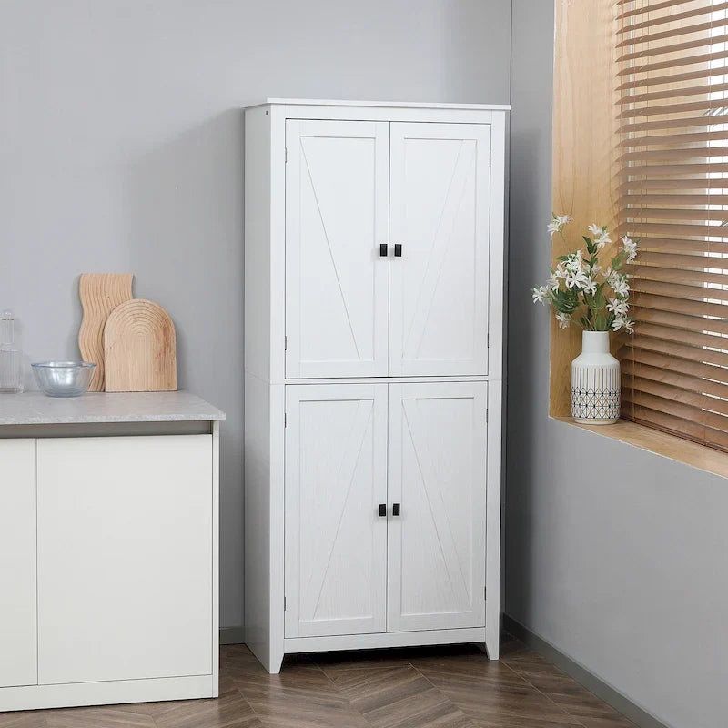 HOMCOM Armario de cocina independiente de 72 pulgadas con 4 puertas, organizador de almacenamiento con 4 niveles y estantes ajustables, blanco