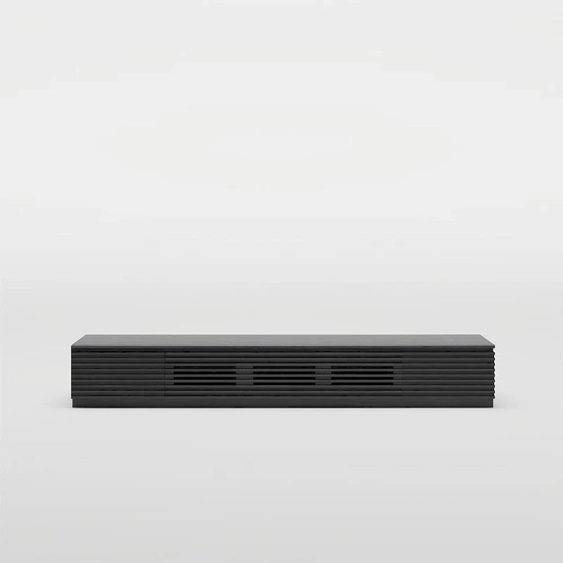 Mueble de TV Minimalista con CajonesMueble de TV de Madera Maciza con Armarios, Puerta Abatible, Chapa de Nogal, Completamente Ensamblado