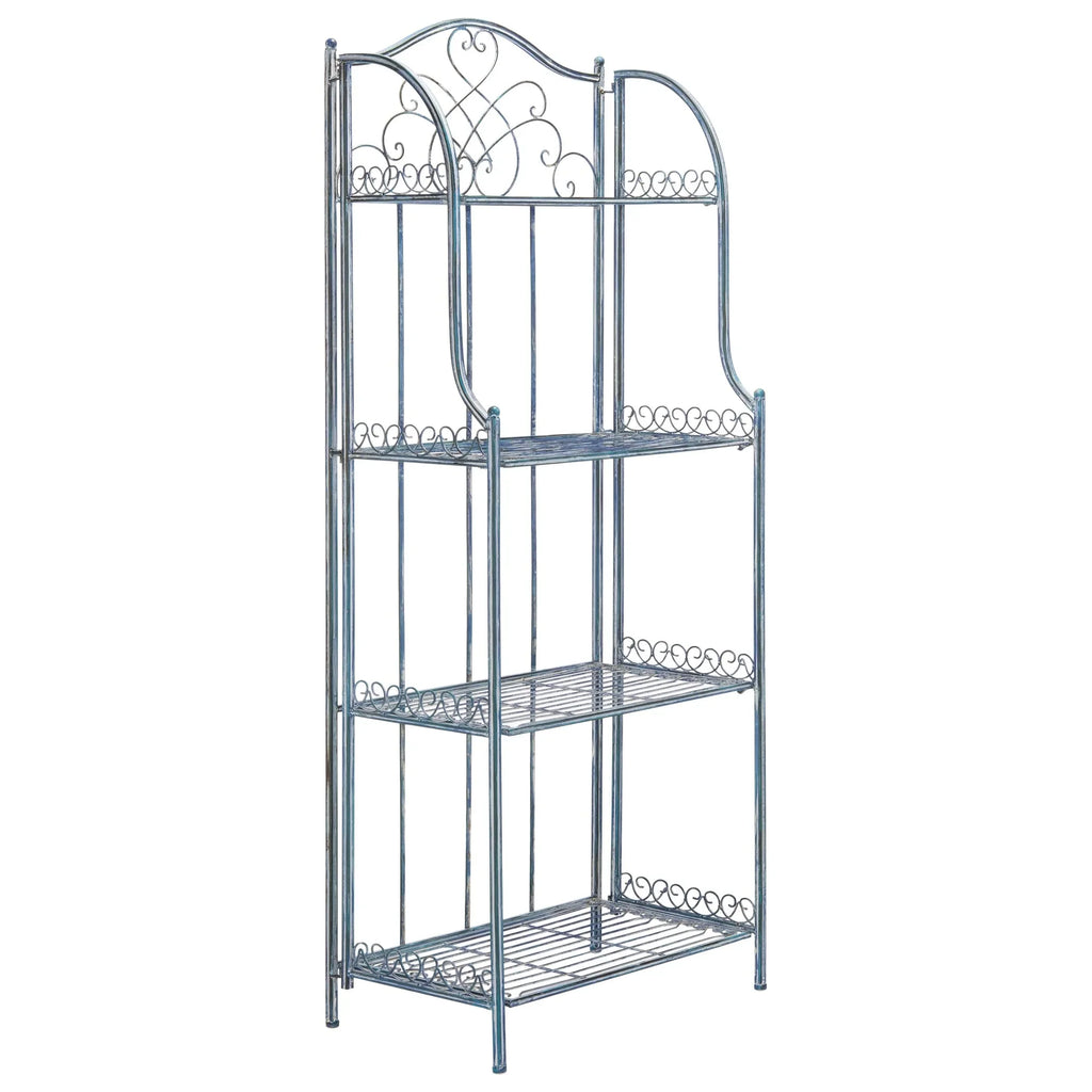 SAFAVIEH Bryn Estantería de panadero victoriana de hierro forjado de 4 niveles para exteriores - 25 pulg. An. x 15 pulg. Prof. x 63 pulg. Al. - 25 An. x 15 Prof. x 63 Al.