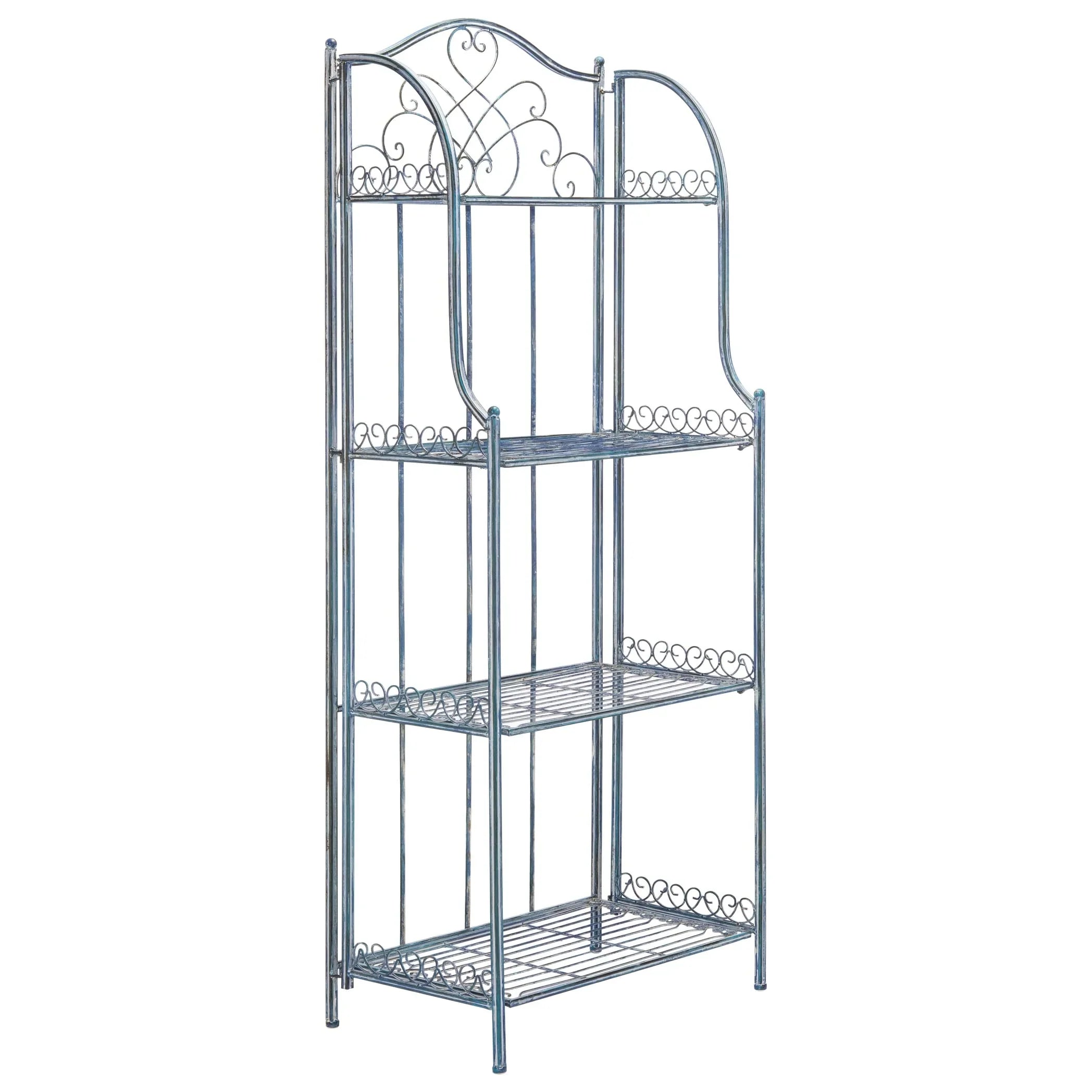 SAFAVIEH Bryn Estantería de panadero victoriana de hierro forjado de 4 niveles para exteriores - 25 pulg. An. x 15 pulg. Prof. x 63 pulg. Al. - 25 An. x 15 Prof. x 63 Al.