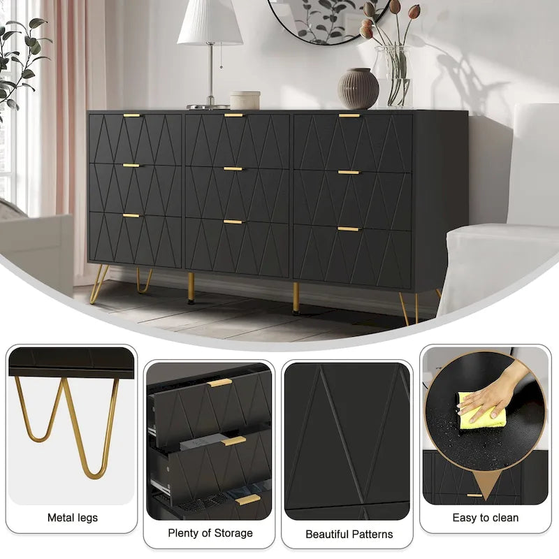 Gabinete Organizador de Dormitorio con Cajones - Cómoda de Almacenamiento de 9 Cajones