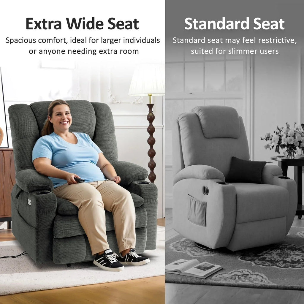 MCombo Sillón reclinable elevador eléctrico con motor dual ancho grande, masaje y doble calefacción para personas mayores altas y corpulentas, tela R7635