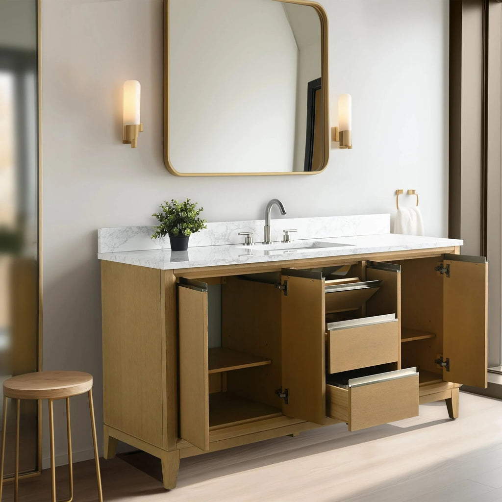 Mueble de baño Vanity Art con lavabo de cerámica y encimera de mármol de ingeniería