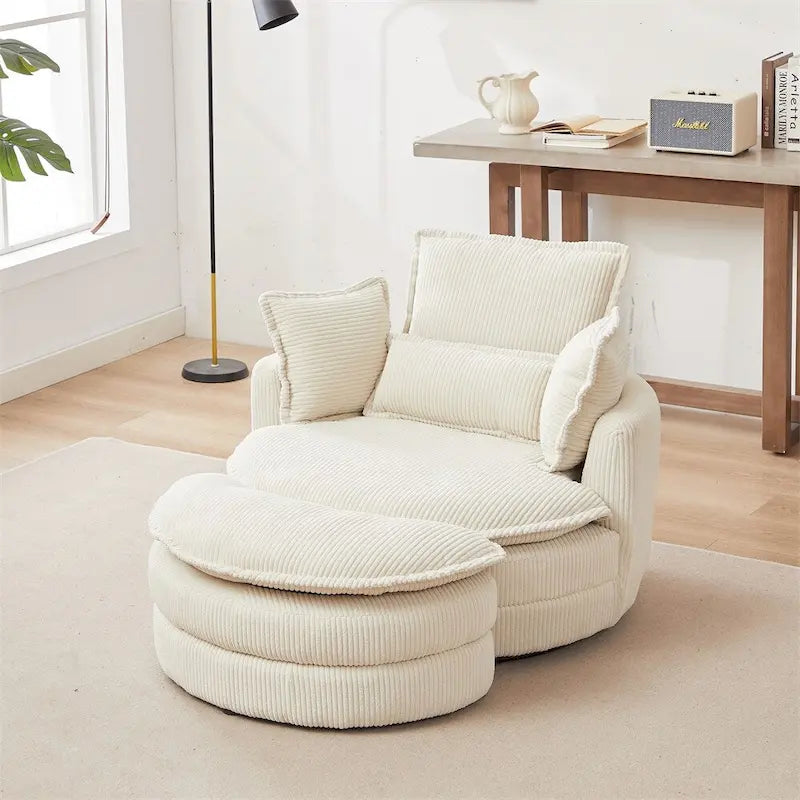 Sillón giratorio de gran tamaño con otomana de almacenamiento Moon con 4 almohadas
