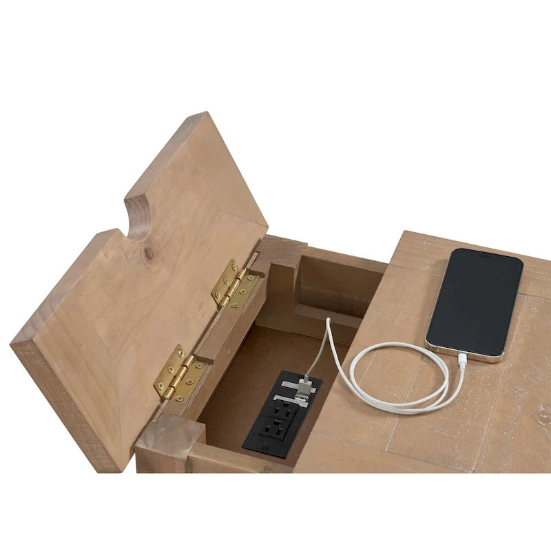 Mesa auxiliar Monterey de madera maciza con tomas de corriente ocultas