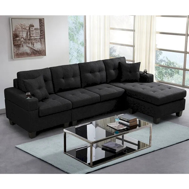 Sofá Seccional para Sala de Estar con Chaise Longue en Forma de L y portavasos